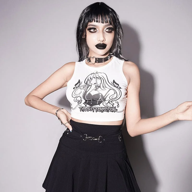 Women's Grunge Sexy Girl Printed Tank Top ivory tank top