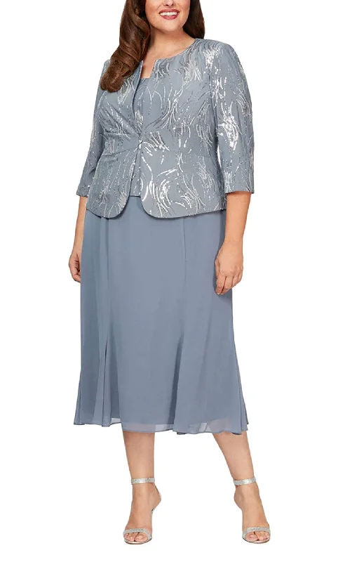 Alex Evenings 4962675 - Sequin Square Neck Jacket Formal Dress Snapped Jacket Toggled Jacket Drawstring Jacket
