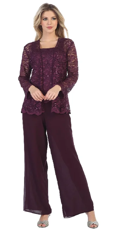 Sally Fashion 8850 Pant Suit Set Includes Jacket and Top V-Neck Jacket Boat Neck Jacket Square Neck Jacket