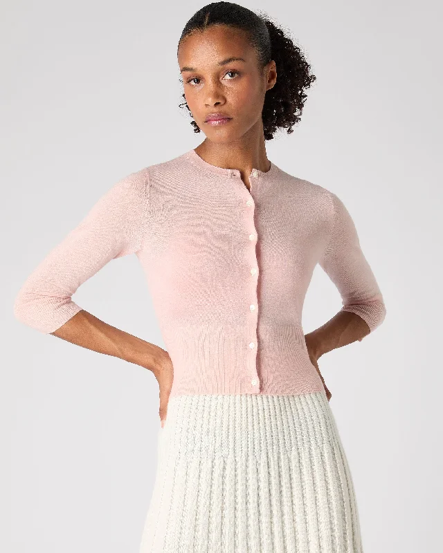 Women's Darcie Superfine Cashmere Cropped Cardigan Blush Pink Plaid Cardigan Polka Dot Checkered