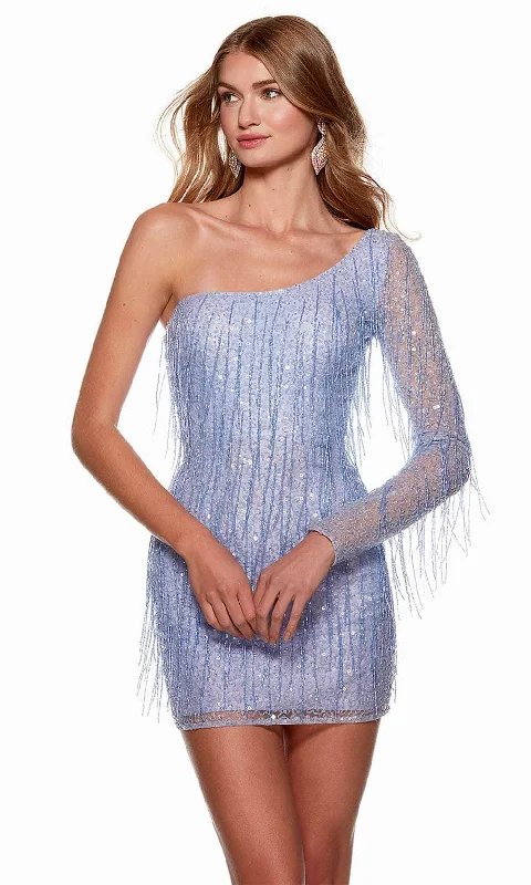 Alyce Paris 4646 - Illusion One Sleeved Party Dress Tunics stripes playful