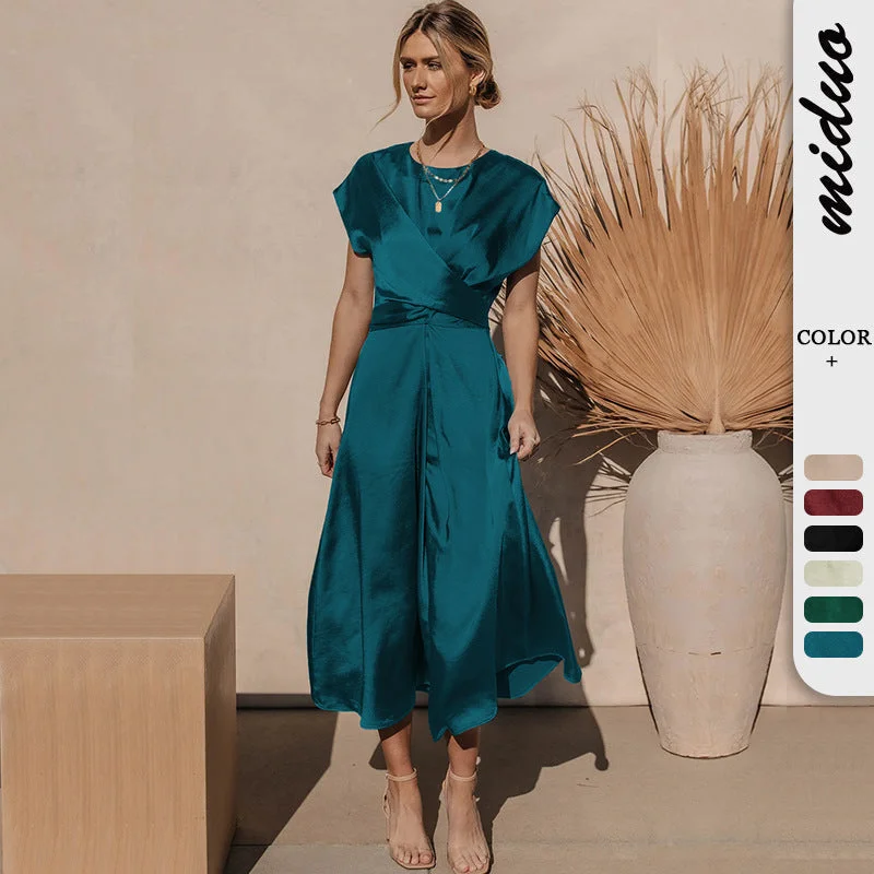 Fashion Summer Satin Evening Party Dresses Glittery Long Formal