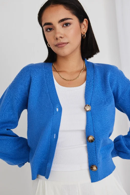 Agatha French Blue Fine Knit Cardigan Modern Contemporary chic