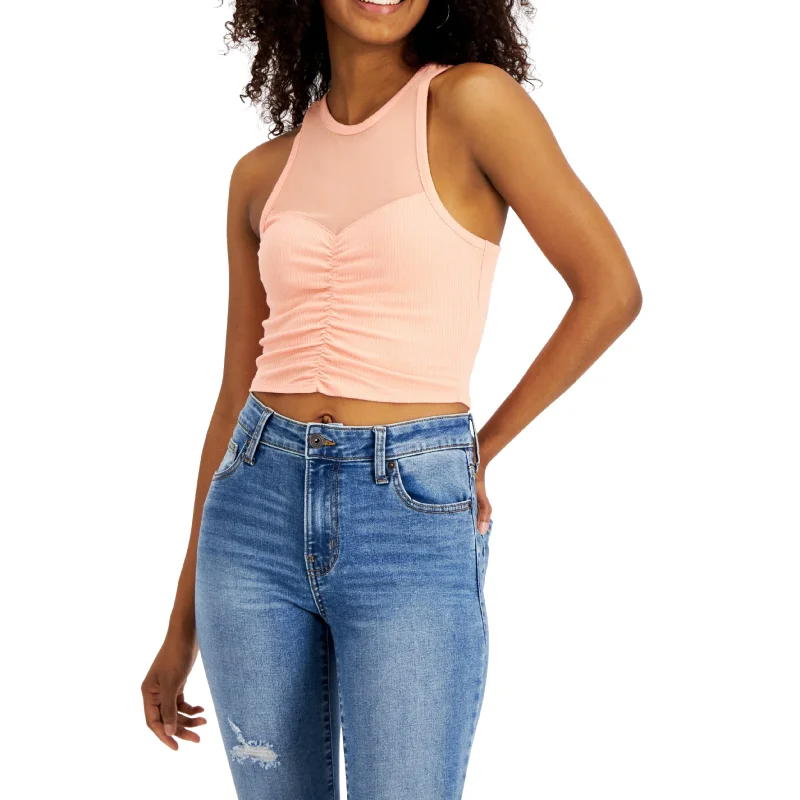 ALMOST FAMOUS - Ruched Cropped Illusion Tank Top strappy tank top