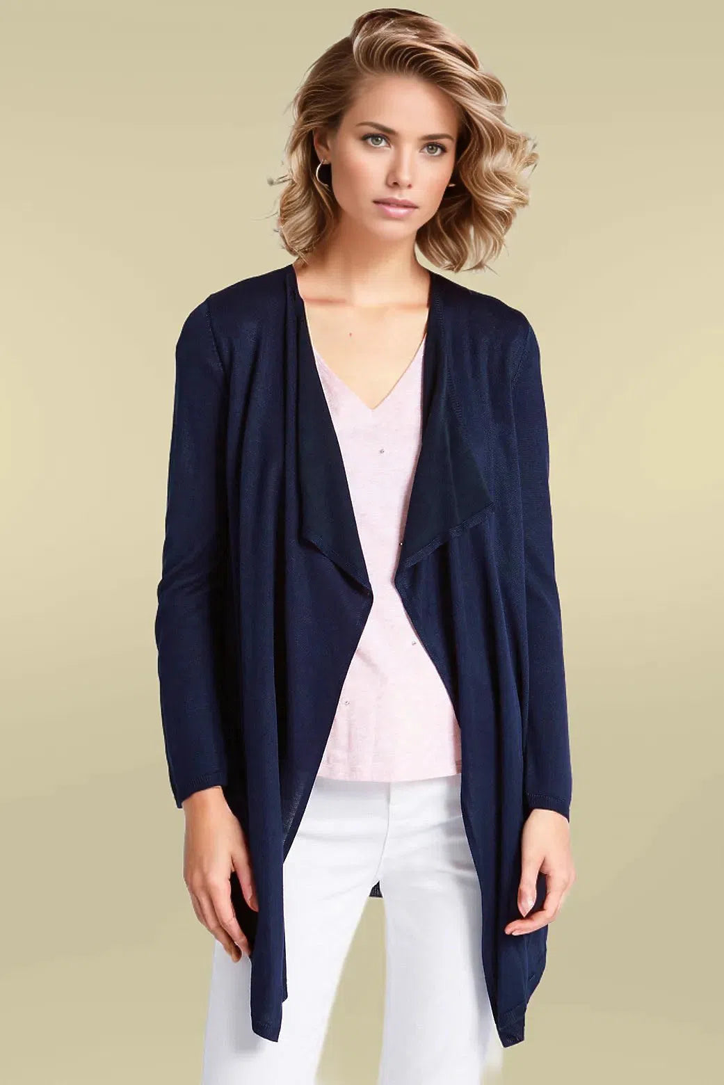 Open Front Waterfall Cardigan Tailored Straight A-Line