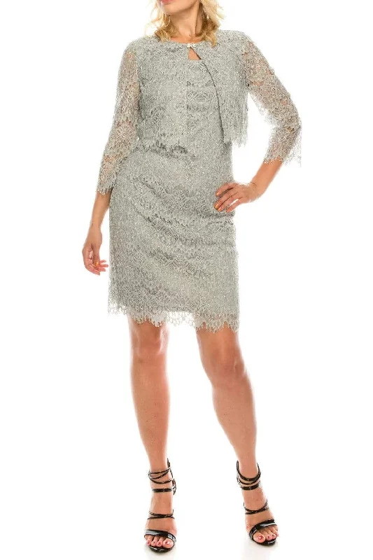 Jessica Howard - JH8M5167 Two Piece Lace Fitted Dress With Jacket A-Line Jacket Boat Neck Shawl Collar