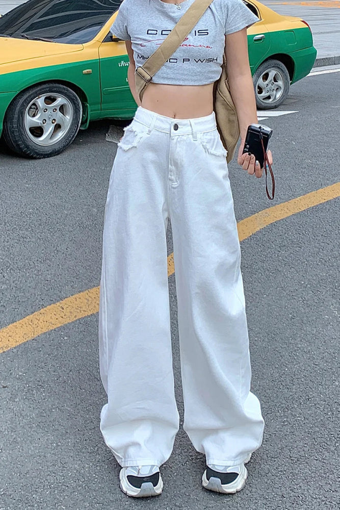 White Baggy Denim Pants Soft Wool Pants