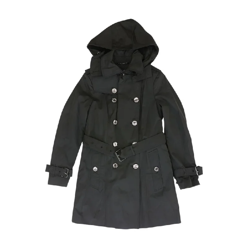 Black Solid Rain Jacket Notch Collar Peter Pan Collar Cowl Neck