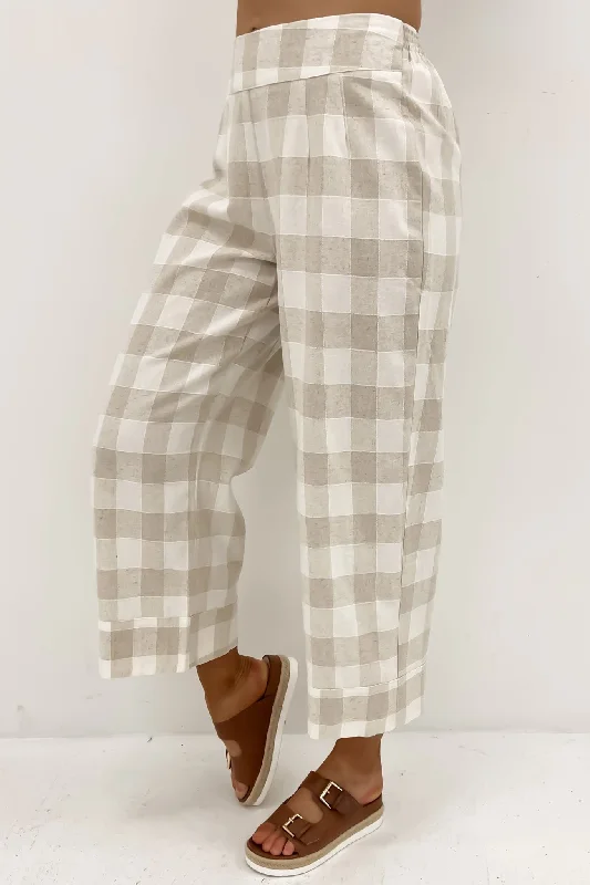 Nikola Pant Beige Check Formal Slim Pants