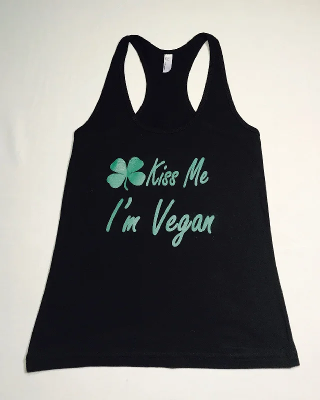 Kiss Me I'm Vegan Womens Racerback Tank beige tank top