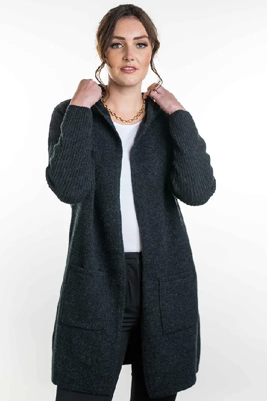 Trilogy Hooded Longline Cardigan Boat Neck Shawl Collar Notched Collar