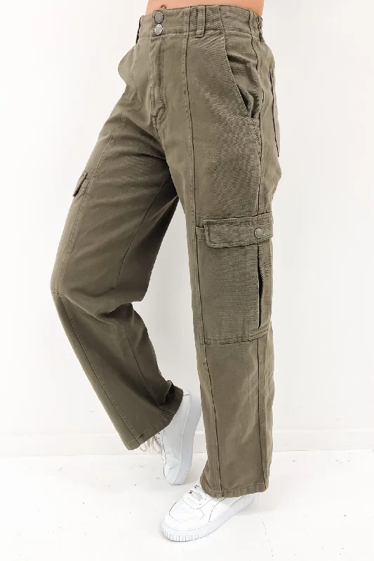 Stevie Cargo Pant Khaki Trendy Tapered Pants