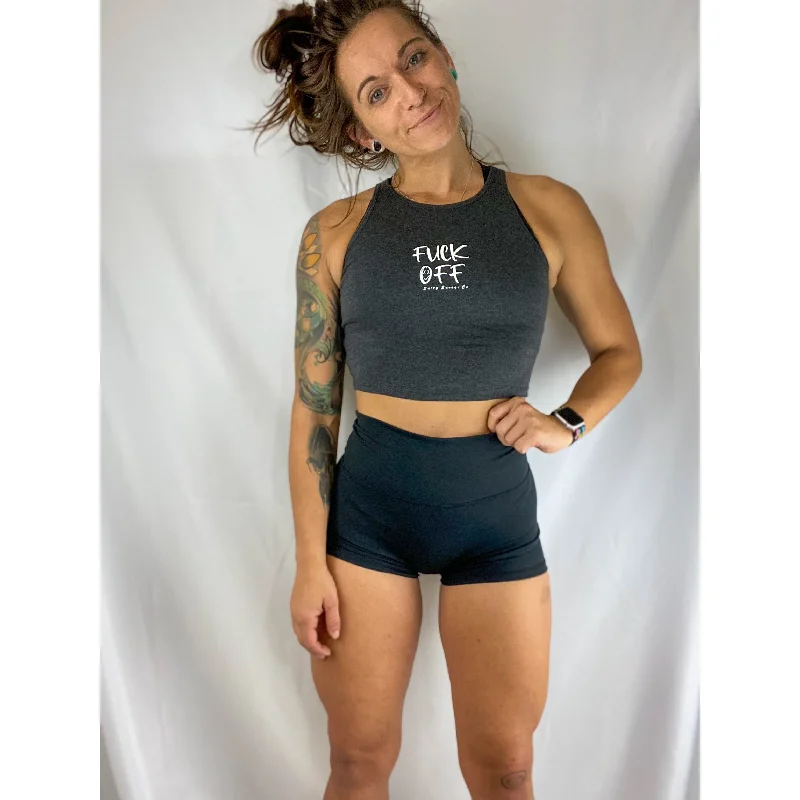 Salty Savage Ladies “Fuck Off” High Neck Sleeveless Crop Tank | Micro cotton tank top