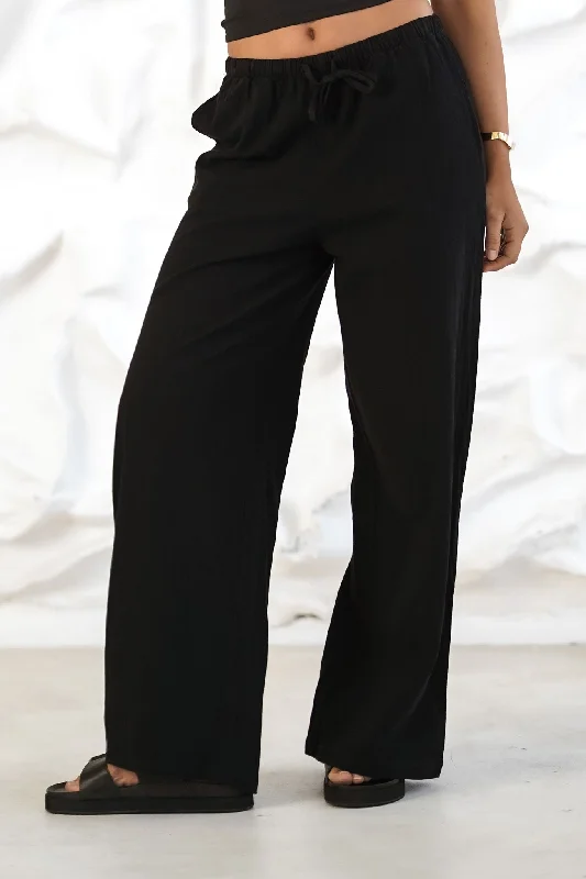 Elijah Beach Pant Black Lightweight Linen Pants