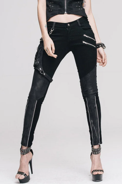 Black Punk Skinny With Leg Bag Womens Pants Lightweight Jogger Pants
