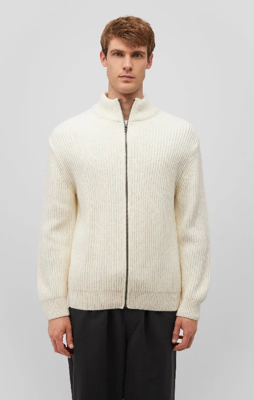 ZIP-UP CARDIGAN IN ALMOND MILK Silk Blend Satin Velvet