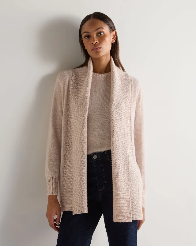 Women's Rib Placket Cashmere Cardigan Dusk Pink Front Pockets Side Pockets Patch Pockets