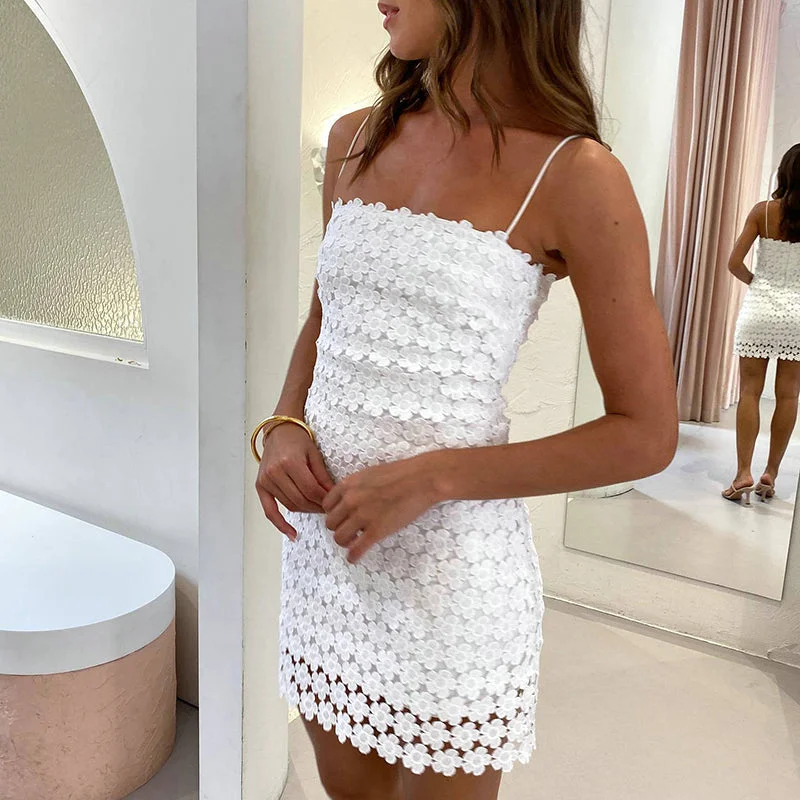 Cinessd White Hollow Sleeveless Mini Dresses Sexy Lace Embroidery Slim Club Party Dress 2025 Fashion Off Shoulder Spaghetti Strap Dress Tunics Cozy comfortable Cinessd White Hollow Sleeveless Mini Dresses Sexy Lace Embroidery Slim Club Party Dress 2025 Fashion Off Shoulder Spaghetti Strap Dress Tunics Cozy comfortable