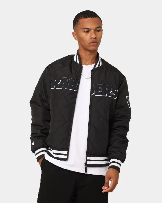 Majestic Athletic Las Vegas Raiders Tonals Quilted Varsity Jacket Black Zip Front Button Front Snap Front