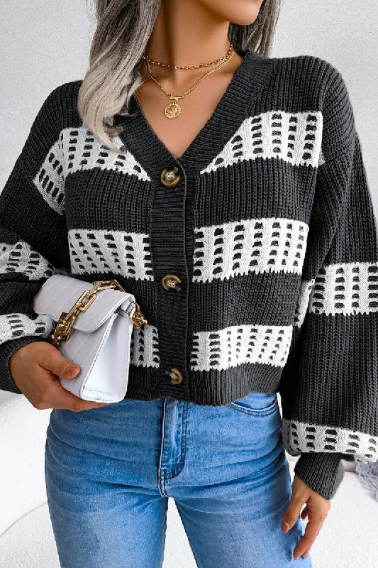 FISHERMAN CABLE KNIT SHORT LOOSE FIT CARDIGAN Denim Fabric Leather Fabric Suede Fabric