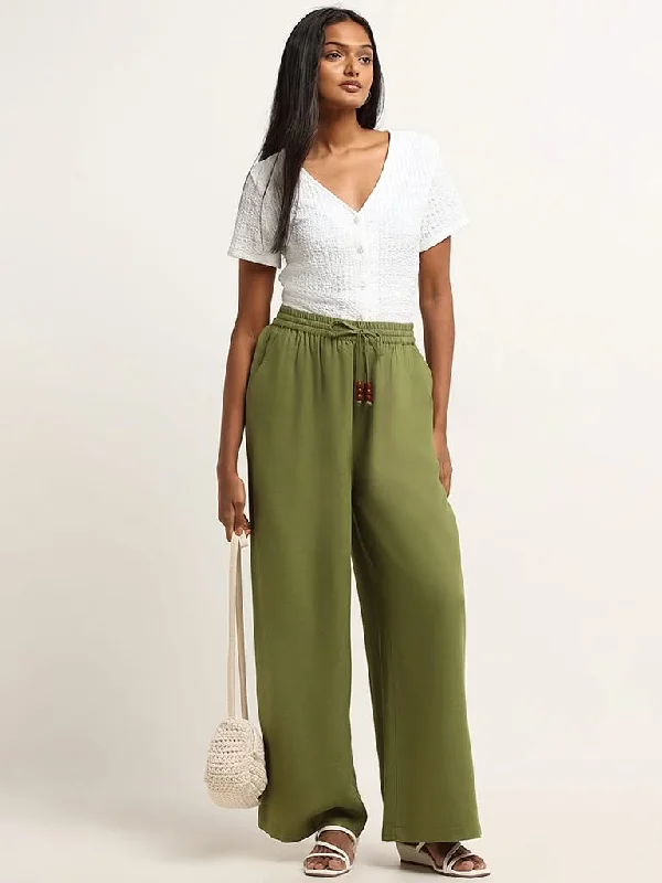 LOV Green High Rise Wide Leg Pants Stylish Harem Pants