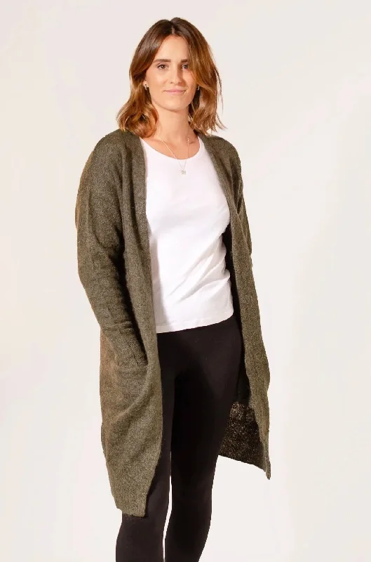 Long Soft Pocket Cardigan Chenille Blend Fleece Blend Nylon Blend