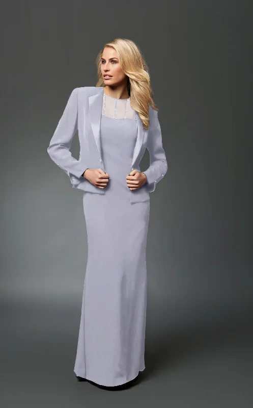 Alexander by Daymor - 702105 Classy Sheer Beaded Sheath Dress With Jacket Denim Jacket Leather Jacket Suede Jacket