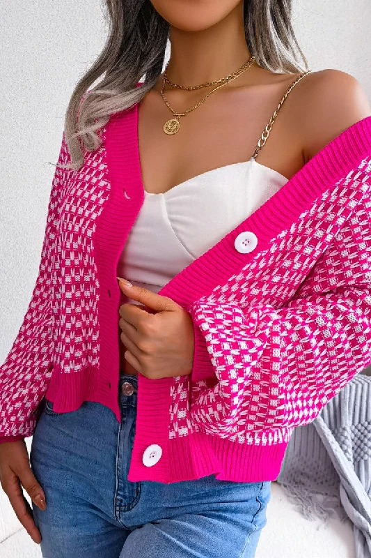 WOMEN PATCHWORK KNIT BIG BUTTON DOWN CARDIGAN Embroidered Appliqued Beaded