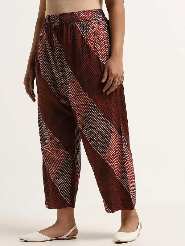 Diza Brown Mid Rise Printed Pants Comfortable Cargo Pants