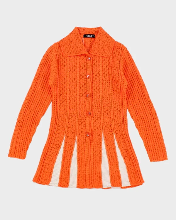 Vintage E-MARC Orange Knit Cardigan - S Velvet Chenille Corduroy