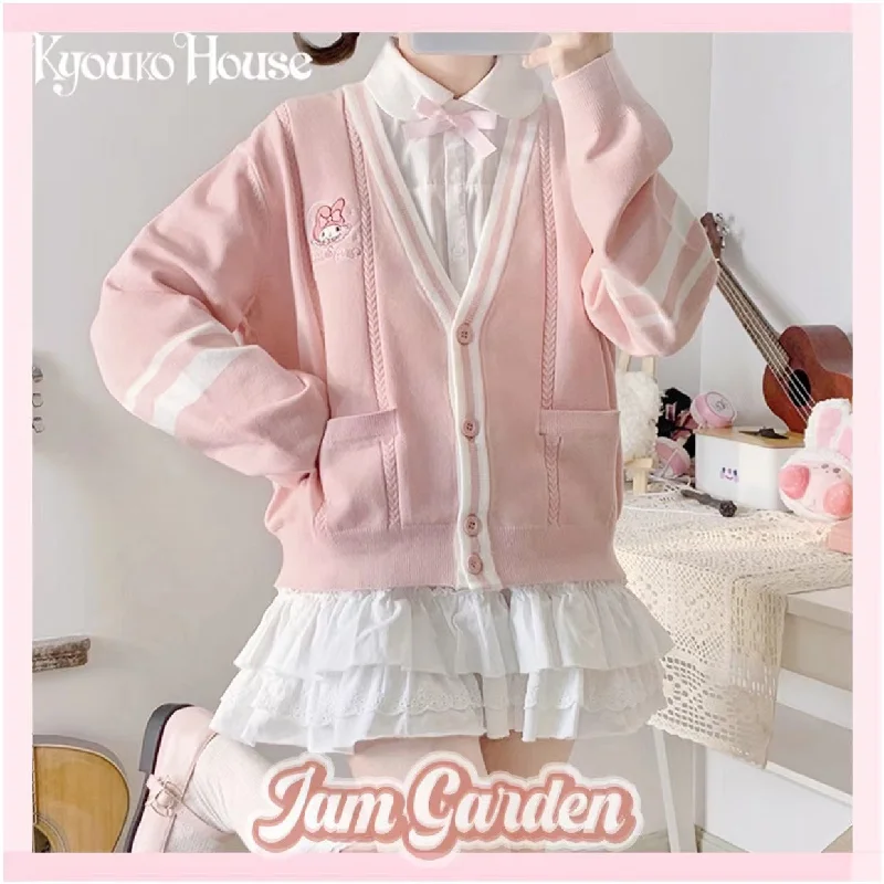 Sanrio Joint Autumn And Winter Sweet And Cute Jk Uniform College Wind Sweater Cardigan Solid Color Striped Floral Print