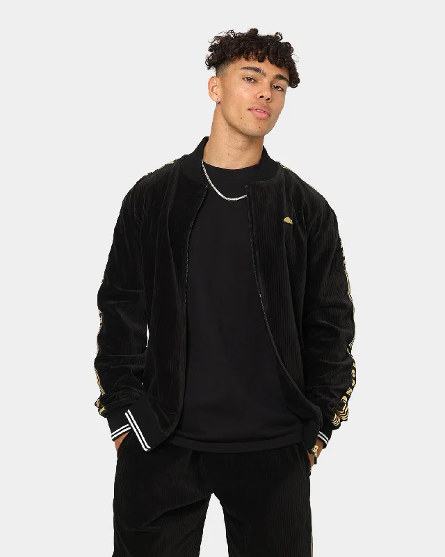 Ellesse Monzo Corduroy Track Jacket Black/Gold Boat Neck Shawl Collar Notched Collar