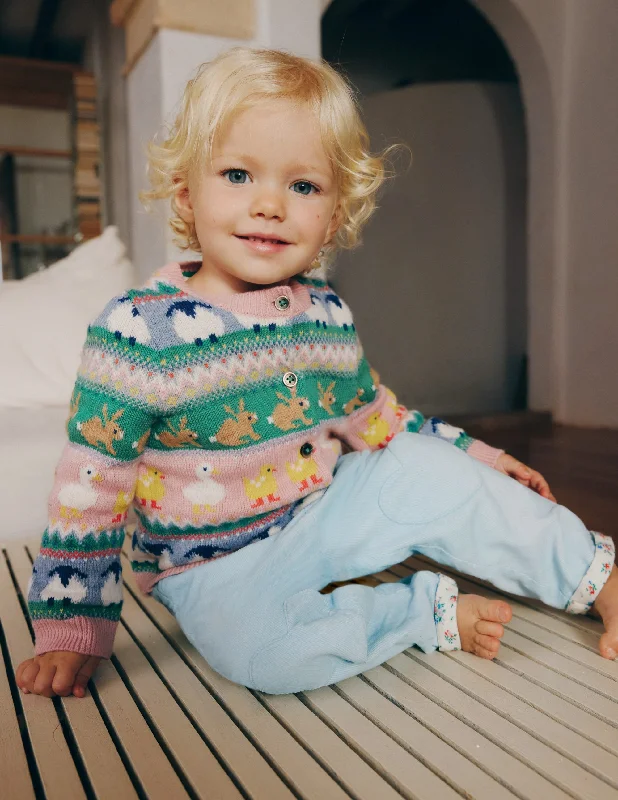 Edie Fair Isle Cardigan-Multi Easter Fair Isle Real Fur Shearling Chenille