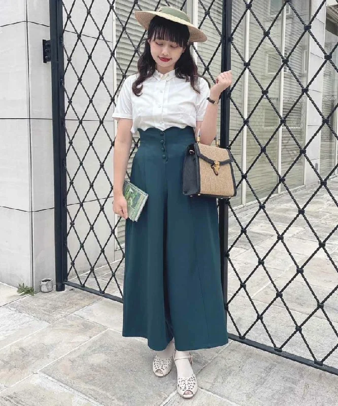 High Waist Scalloped Wide Pants Cozy Fitted Pants