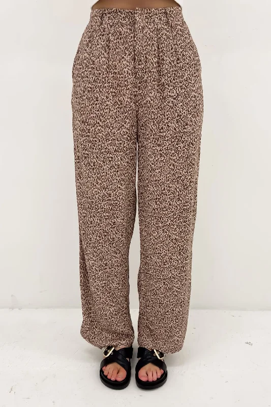 Scarlett Wide Leg Pant Micro Leopard Elegant Wool Trousers