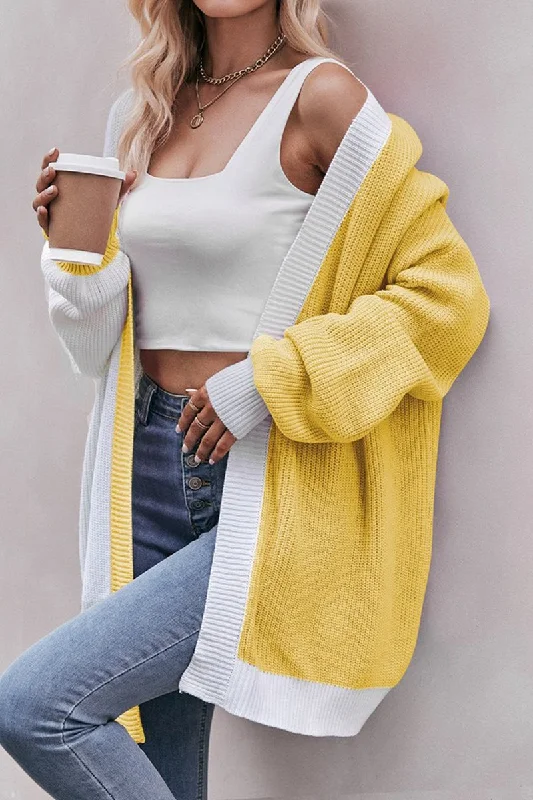 COLOR BLOCK OPEN FRONT CARDIGAN Spandex Rayon Corduroy