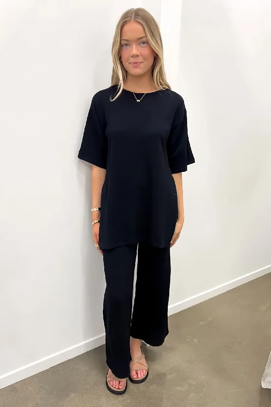 Molly Knit Pant Black Knit Comfy Cargo Trousers