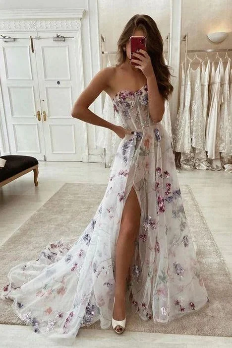 Elegant Sweetheart Front Split Party Dresses A-line Long Prom Dresses Tunics Practical easy-care