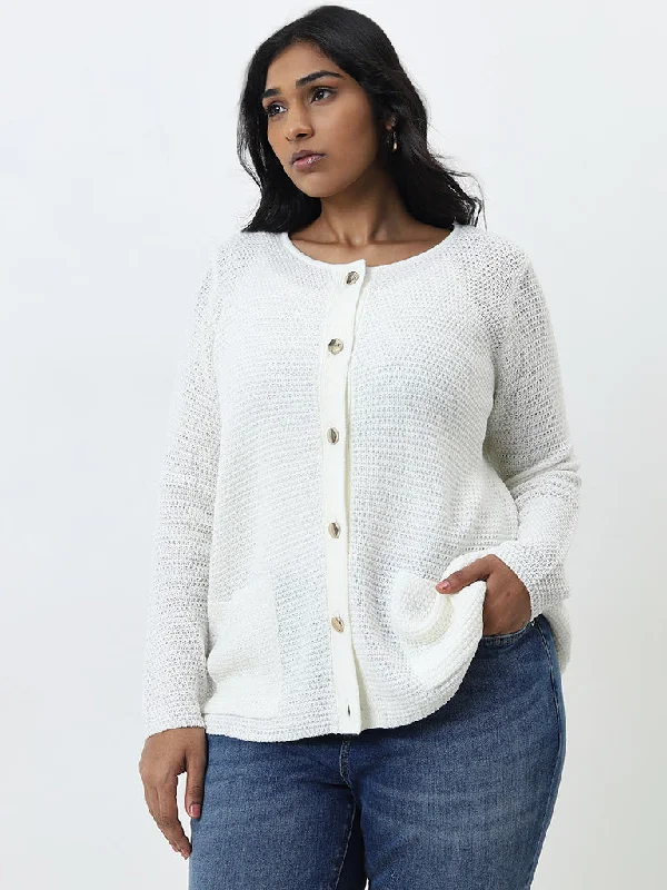 Gia Off-White Crochet Design Cardigan Anti-Pilling Anti-Shrink Durable