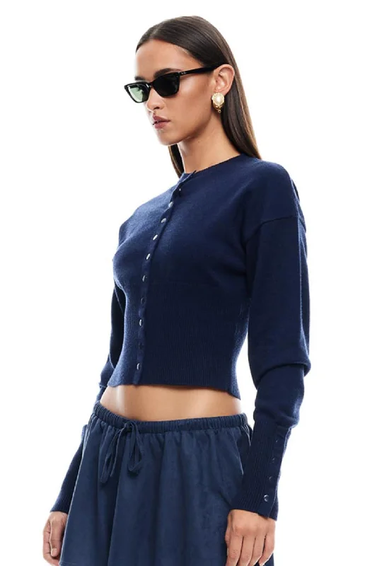 LIONESS Head In The Clouds Cardigan Navy Spandex Rayon Corduroy