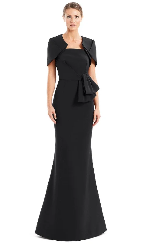 Alexander by Daymor 1656 - Peplum Detailed Straight-Across Neck Formal Gown With Jacket Wool Fabric Cashmere Fabric Tweed Fabric