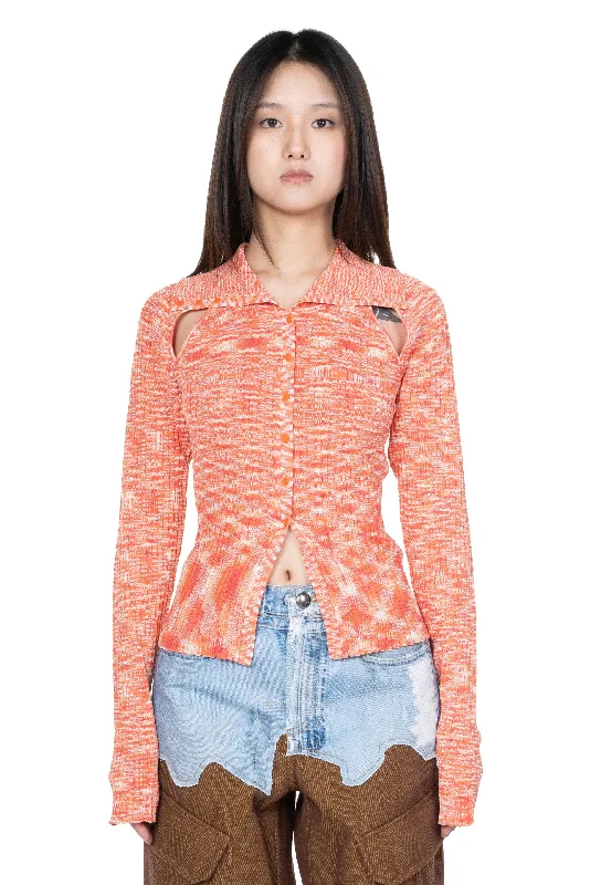 Knitted Rozy Slit Knit Cardigan Mesh Cardigan Canvas Denim