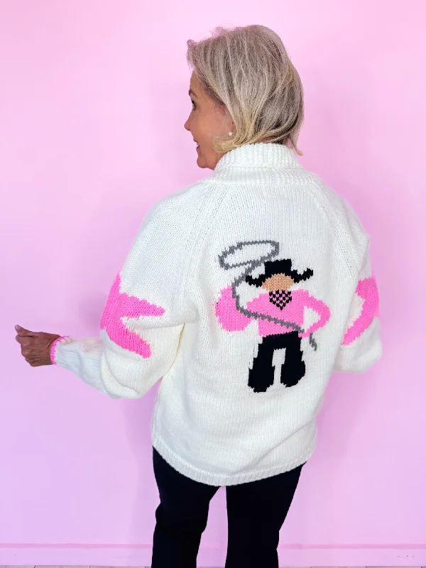 LASSO YOU IN COWBOY CARDIGAN - IVORY/PINK Fitted Loose Oversized