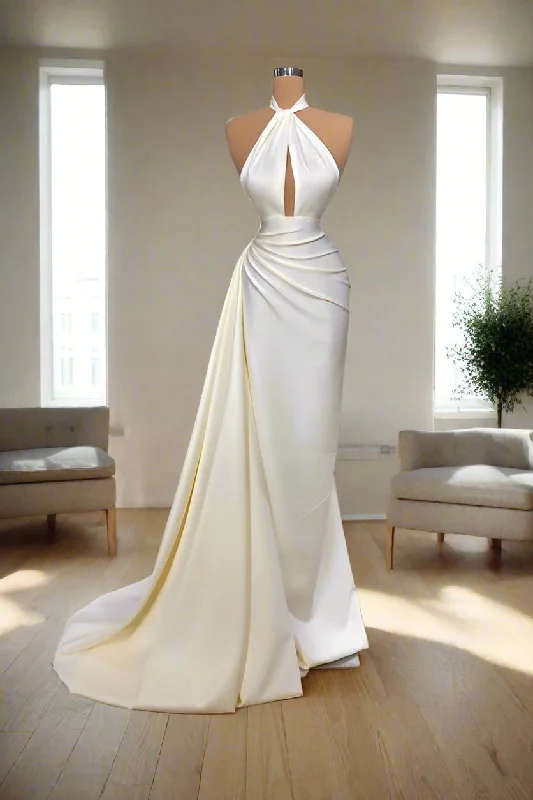 Elegant Halter Ivory Sleeveless Evening Party Dress Tunics Plaid country