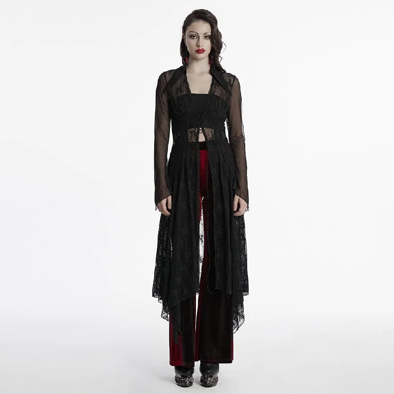 Women's Gothic Plunging Lapel Collar Lace Cardigan Mesh Fabric Canvas Fabric Denim Fabric Women's Gothic Plunging Lapel Collar Lace Cardigan Mesh Fabric Canvas Fabric Denim Fabric