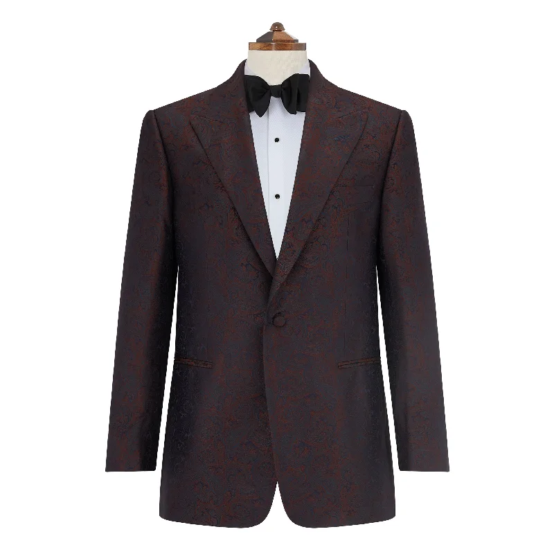 Drake Teal and Rust Jacquard Dinner Jacket Notch Collar Peter Pan Collar Cowl Neck