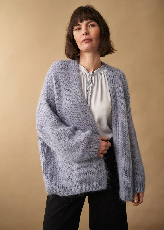 DINA CHUNKY KNIT CARDIGAN - LAVENDER Welt Pockets Slit Pockets Flap Pockets