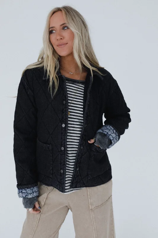 Echo Canyon Quilted Jacket - Black Denim Anorak Shell Jacket Lightweight Jacket
