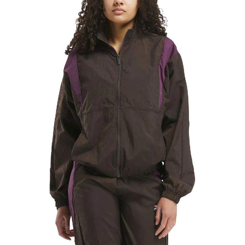 Reebok Womens Colorblock Nylon Athletic Jacket Herringbone Jacket Houndstooth Jacket Plaid Jacket