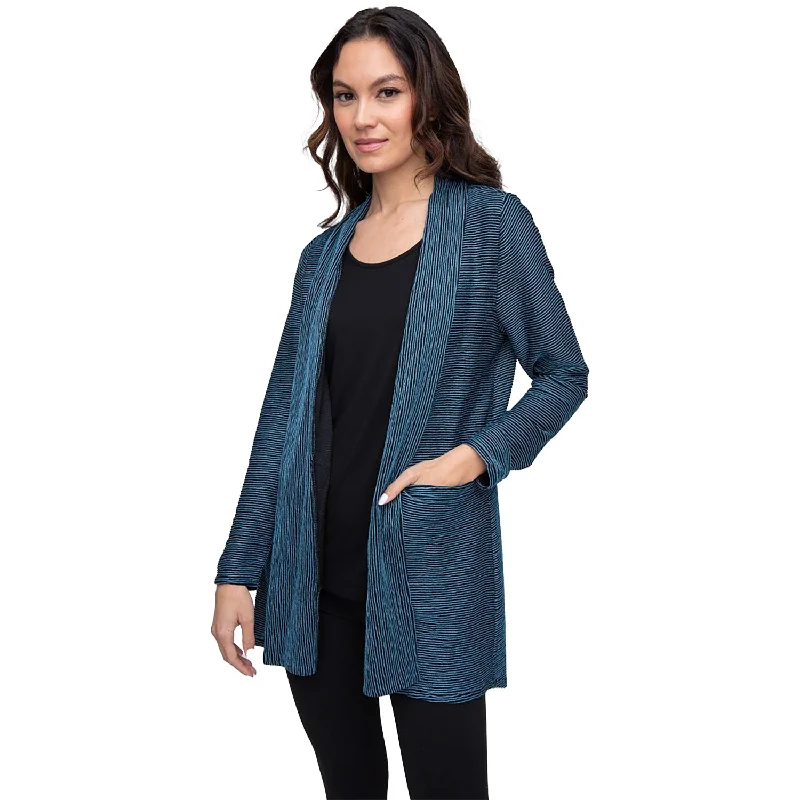 Women's Liv by Habitat Arty Stripe Swing Cardigan Ocean Embroidered Appliqued Beaded